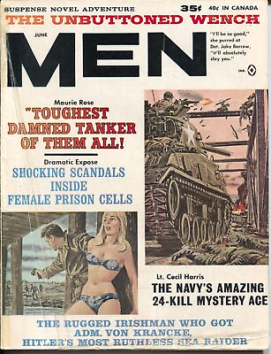 #ad MAG: Men 6 1963 Atlas tank attack cover WWII pulp thrills cheesecake Gil Coh... $53.20