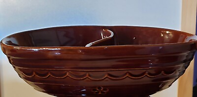 #ad Antique Brown MarCrest Stoneware Pottery Daisy Dot Divided Oblong Serving Bowl $14.99