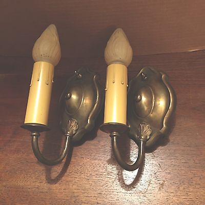 #ad Brass Sconces Vintage Antique Wired Pair Electric Candles 4A $500.00