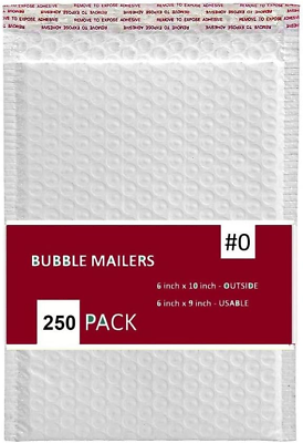 #ad 250 PC #0 6X10 Inches 250 Pack Inches Poly Bubble Mailers Yellow Shipping Padded $54.04
