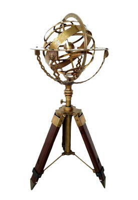 #ad Thanksgiving brass armillary on tripod stand garden sculpture desk sphere roman $275.00