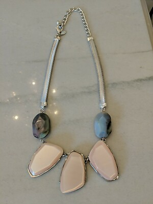 #ad Chico#x27;s Pink? Geometric stone shape Necklace silver tone $9.00