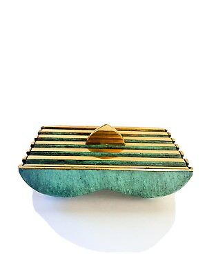#ad Mid Century Mid Mod Decorative PAL BELL Box Green And Gold $175.00