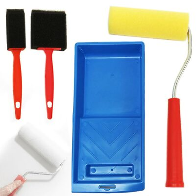 #ad 4PC Paint Roller Set 4quot; Foam Tray Brushes Home Painting Supplies Wall Tool Kit $10.99