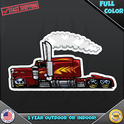 #ad Red Semi Truck Rolling Smoke 18 Wheeler Laptop Outdoor VINYL DECAL STICKER 106 $5.99