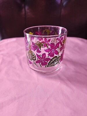 #ad Set Of 2 Libbey Vintage Juice Glasses Purple Violet Flowers Green Leaves $14.00