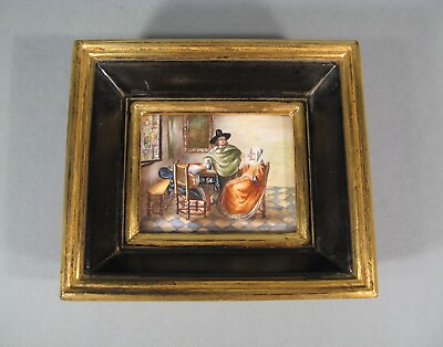 #ad The Glass Wine Miniature Antique Painted Hand After Johannes Vermeer $133.10