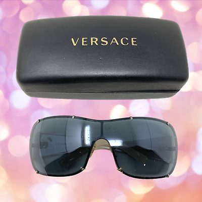 #ad Vintage Y2K Versace Sunglasses 2057 Lunette Brille White Shield 1000 6G Case $118.01