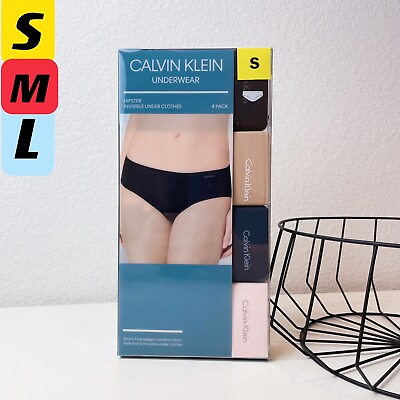 #ad New Calvin Klein Womens 4 Pack Hipster Invisible Panty Black Navy Beige Pink $23.99