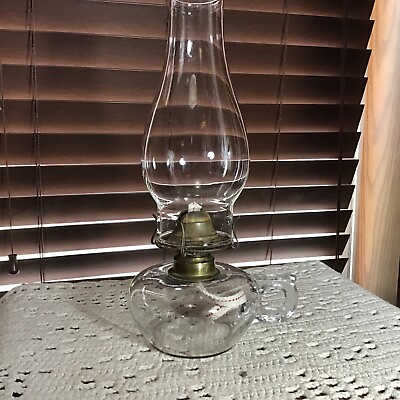 #ad Antique 11” Glass Finger Oil Lamp With New Wick $22.49