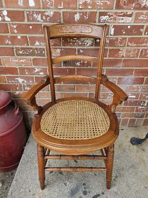 #ad Antique Dining Chair Solid Walnut Cane Seat Burl Back #1 $95.99