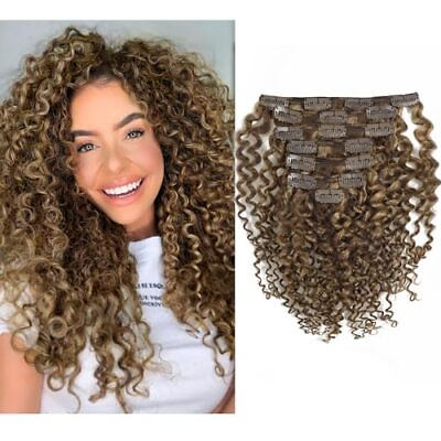 #ad hair 3B 3C Curly Clip in Hair Extensions Highlight 18 Inch Jerry Curly #P4 27 $102.64