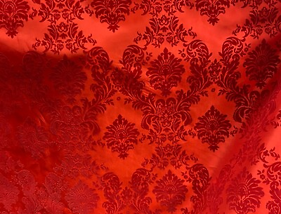 #ad Red taffeta flocking damask on red fabric 60” wide $11.95