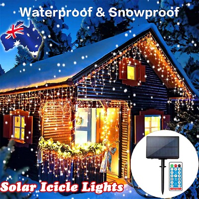 #ad LED Solar Icicle String Lights Outdoor Icicle Lights Christmas Home Garden Deco AU $44.65