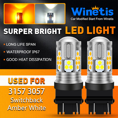 #ad WINETIS 2X 3157 Dual Color Switchback White Amber LED Turn Signal Light Bulbs $19.93