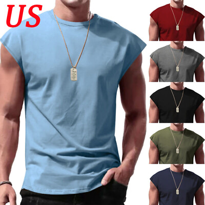 #ad US Men Workout Tank Tops Bodybuilding Shirts Sleeveless Athletic Muscle T shirt $12.08