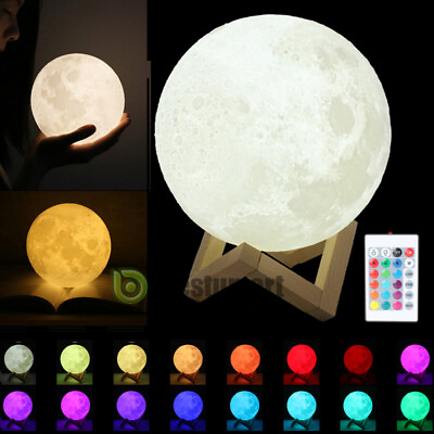 #ad 3D Moon Lamp Moonlight LED Night Lunar Light Touch Changing w Remote Gift Toy $13.99