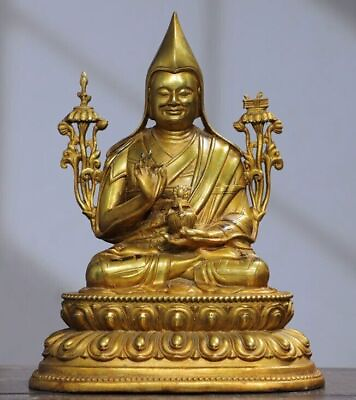 #ad 10#x27;#x27; Tibet Buddhism temple bronze gilt Tsongkhapa Master Shamanism Buddha Statue $289.00