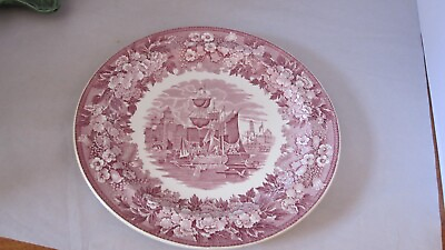 #ad Antique Victorian WEDGWOOD 10quot; FERRARA Red Transfer Plate SHIPS ca 1900 1910 $49.89