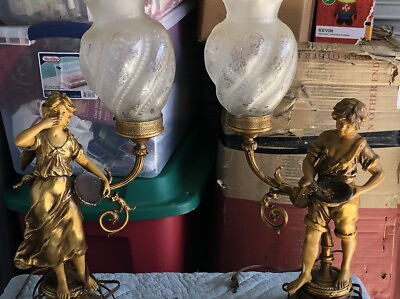 #ad Vintage Pair of French Lamp Cast Metal Painted 17.5″H PA6208 $300.00
