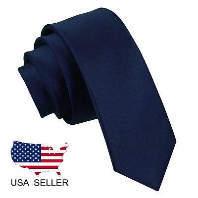 #ad NEW Solid Navy Blue Color Men#x27;s Wedding Business Wide Neck Tie USA SELLER $8.78