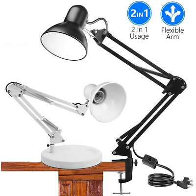 #ad Metal Desk Lamp Adjustable Goose Neck Swing Arm Table Lamp Interchangeable Base $21.85