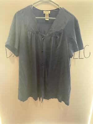 #ad Vanity Fair Women Sheer Sleepwear Top Size L Blue Button Up Short Sleeve Size XL $19.00