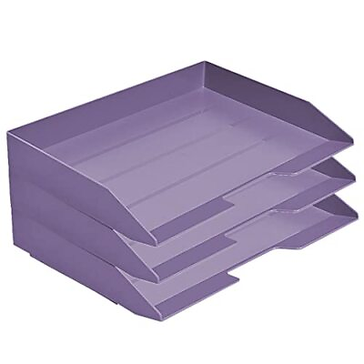 #ad Stackable Letter Tray 3 Tier Side Load Plastic Desktop File Organizer Solid P... $32.82