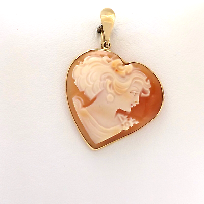 #ad 14k Gold MM Signed Scognamiglio Italy Shell Cameo Heart Enhancer Pendant Vintage $565.25