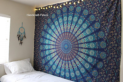#ad Indian Mandala Tapestry Hippie Wall Hanging Blue Bohemian Bedspread Twin Decor $23.39