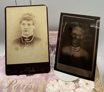 #ad Antique Woman In Mourning Cabinet Card amp; Negative By Nagle Oswego NY $60.00