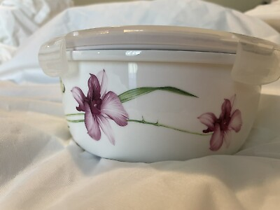 #ad Lock amp; Lock Ceramic Bowl With Lid Iris Flowers amp; Butterflies $12.00
