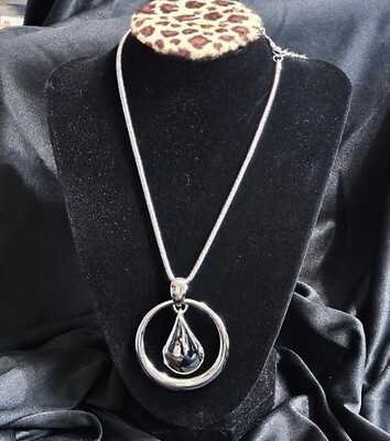 #ad Chico#x27;s Silver Tone Snake Chain Liquid Metal Pendant Necklace Adjust 16 19quot; $24.59