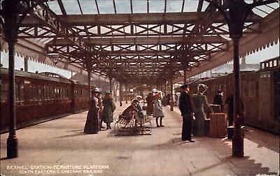 #ad Bexhill England Railroad Train Station Depot Departure Platform c1910 PC $9.89