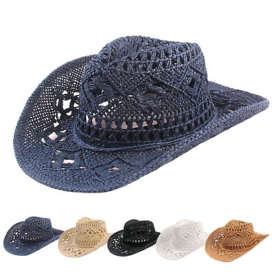 #ad Cowboy Hat Classic Vintage Hollow Out Unisex Curled Edge Wide Brim Men Sun Hat s $11.83