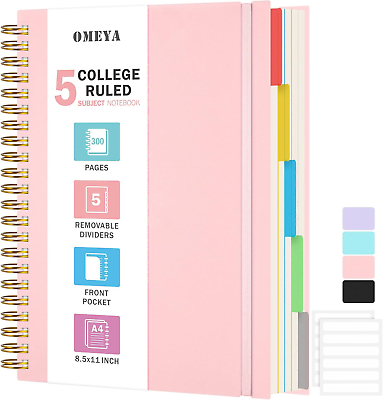 #ad Spiral Notebook 8.5quot; X 11quot; 5 Subject Notebooks College Ruled with Removable Div $51.99