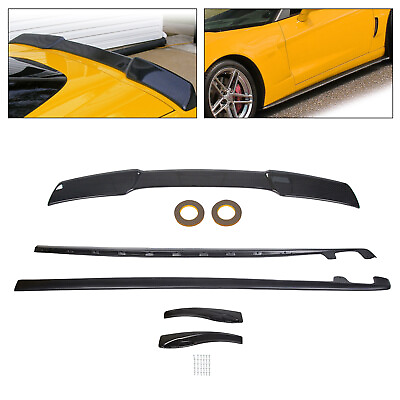 #ad For 05 13 Corvette C6 ZR1 Style Carbon Color Rear Trunk Wing Spoiler Side Skirts $150.00
