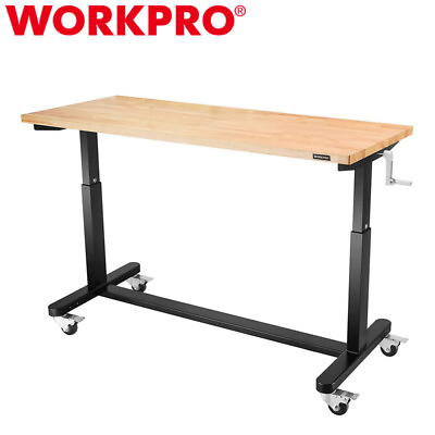 #ad WORKPRO 60quot; 5FT Height Adjustable Work Table Wooden Top Standing Desk Workbench $370.49