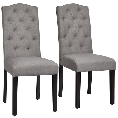 #ad Set of 2 Tufted Dining Chair Upholstered w Nailhead Trim amp; Rubber Wooden Legs $129.99