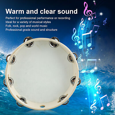 #ad Tambourine Kids Adults Hand Clap Drum Music Early Education Toy Wood Color White $12.59