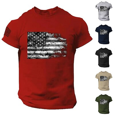 #ad USA Distressed Flag Men T Shirt Patriotic American Tee Blouse Tunic Top XS 6XL $13.93