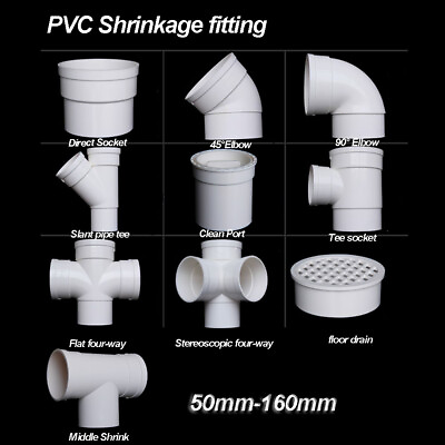 #ad PVC Drain Pipe Fittings 45° 90°Reducer Elbow Straight 50mm 160mm Floor drain $8.89