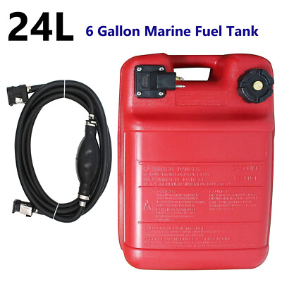 #ad 24L 6 Gallon Boat Fuel Tank Plastic Marine Outboard Boat Gas Tank with Hose $89.99