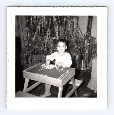 #ad Vintage 1954 Photo Boy Chalk Desk Christmas Morning 1950#x27;s Found Art OPL28 $5.00