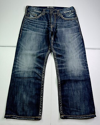 #ad Silver Gordie Jeans Mens Straight Leg Dark Wash Thick Stitch Distressed 36x30 $44.00