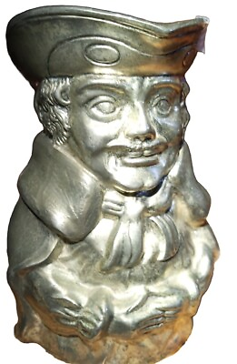 #ad Antique Metal Silver Plate Toby Jug Mug Creamer Colonial Figure Tricorn Hat $55.00