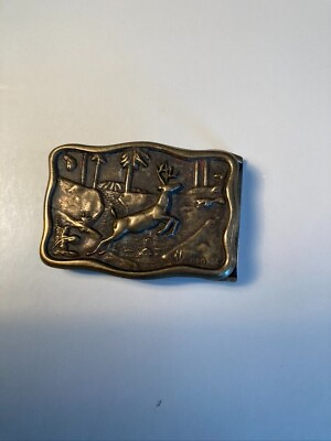 #ad Small Vintage Solid Brass Buckle deer 1980 TBS made in USA ^ $15.00