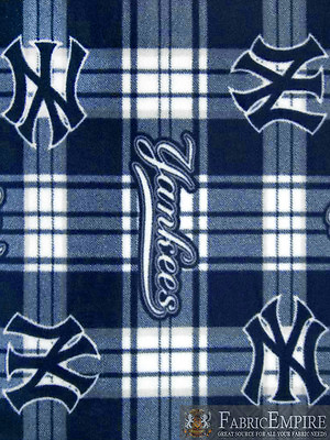 #ad MLB New York Yankees Plaid Licensed Fleece Fabric 58quot; Wide SOLD BY THE YARD $17.90