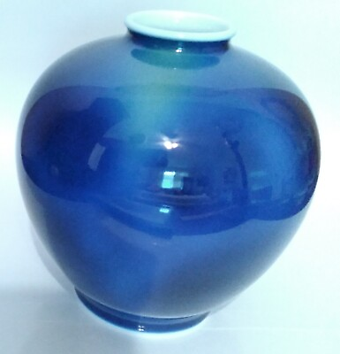 #ad Excellent Antique Fukagawa Arita c. 1900 1920 Cobalt amp; Turquoise Vase 6quot; Tall $84.96