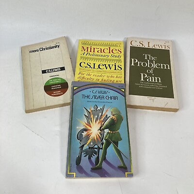 #ad C.S. LEWIS 4 Books Mere Christianity Miracles Silver Chair Problem of Pain Vtg $17.77